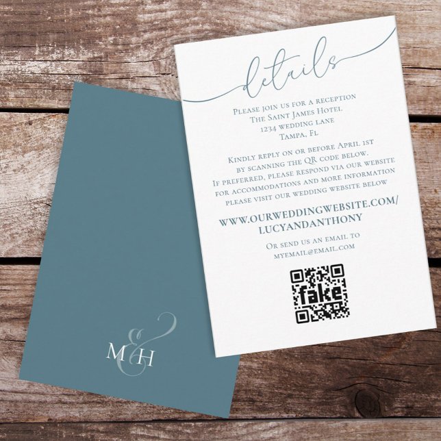 Minimalistisch Blue Simple Wedding Details QR Code Begleitkarte (Von Creator hochgeladen)
