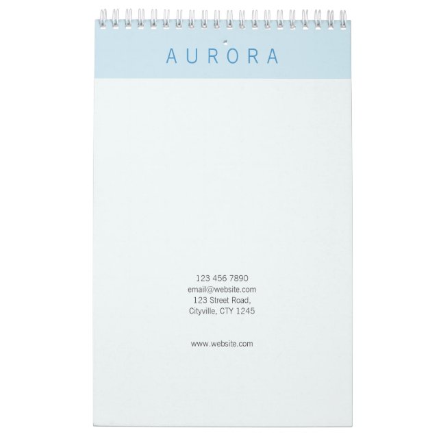 Minimalistisch Blue Two-Tone Kalender (Rückseite)