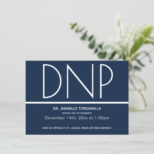 Minimalistisch Blue Virtual DNP Graduation Party Einladung (Stehend Vorderseite)