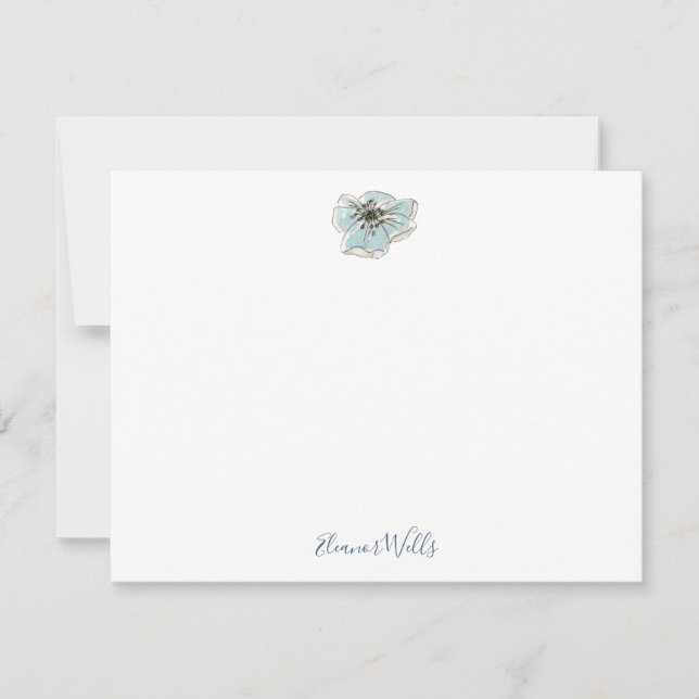 Minimalistisch Blue Watercolor Blume Personalisier Mitteilungskarte (Vorderseite)