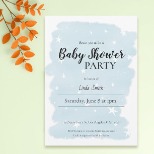 Minimalistisch Blue Watercolor Boy Baby Dusche Einladung