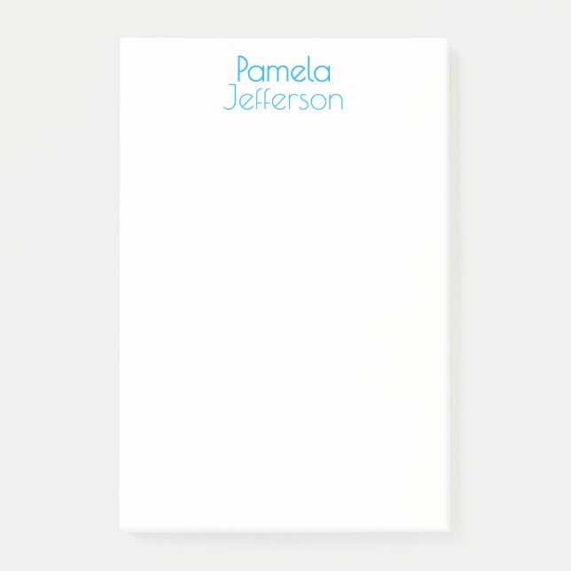 Minimalistisch Blue & White Beruflich Modern Name Post-it Klebezettel (Vorderseite)