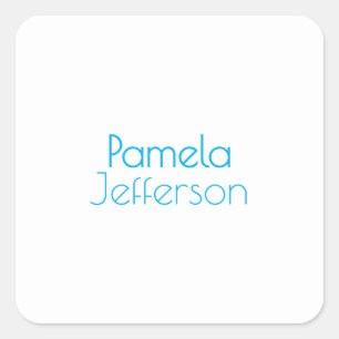Minimalistisch Blue & White Beruflich Modern Name Quadratischer Aufkleber