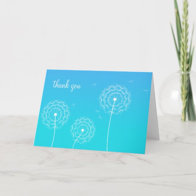 Minimalistisch Blue White Dandelion Blume Vielen D Dankeskarte (Vorderseite)