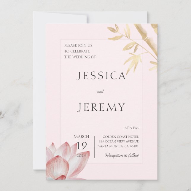Minimalistisch Blush Japanisch Bamboo Asiatische H Einladung (Vorderseite)