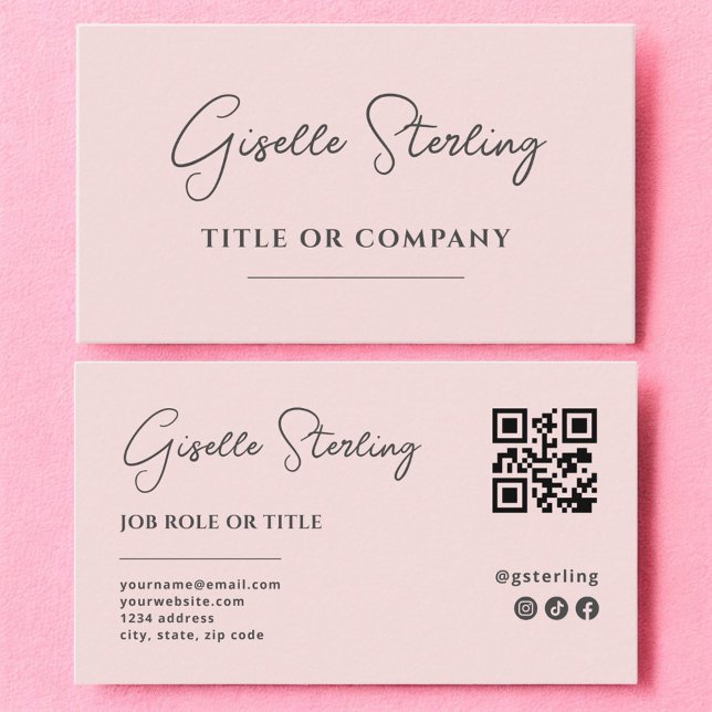 Minimalistisch Blush Pink Company Script QR Code Visitenkarte (Von Creator hochgeladen)