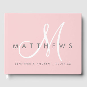 Minimalistisch Blush Pink Gray Moderne Monogramm H Gästebuch