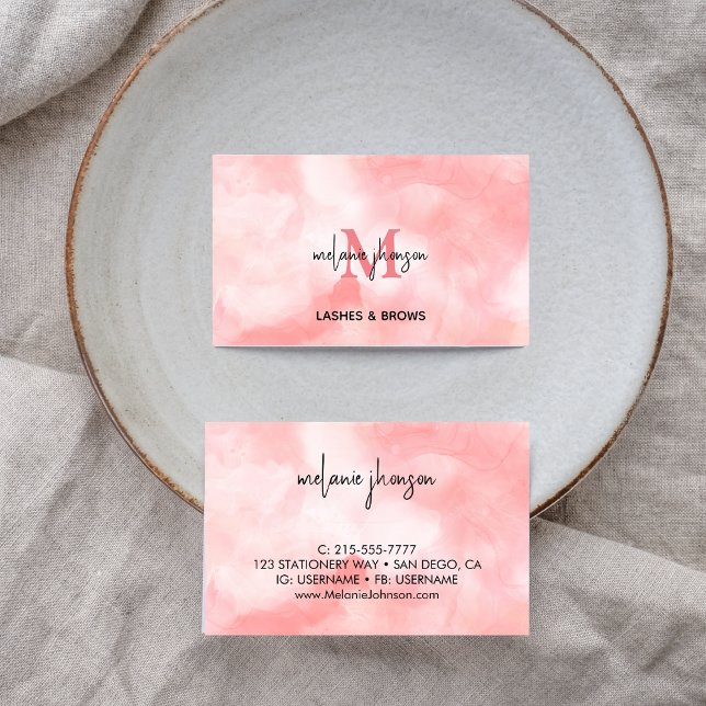 Minimalistisch Blush Pink Marmor Aquarellfarben Mo Visitenkarte (Von Creator hochgeladen)
