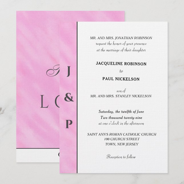 Minimalistisch Blush Pink Wasserfarbe Grau Monogra Einladung (Vorne/Hinten)
