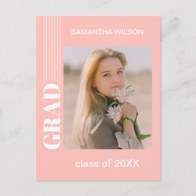 Minimalistisch Blush Rose Rosa Abschluss Ankündigu Postkarte (Vorderseite)