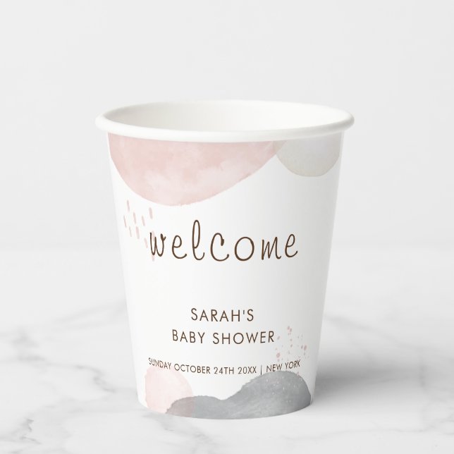 Minimalistisch Boho Abstrakt Baby Dusche Willkomme Pappbecher (Vorderseite)
