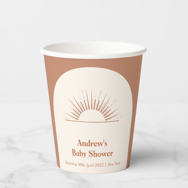 Minimalistisch Boho Arch Sunshine Baby Dusche Pappbecher (Vorderseite)