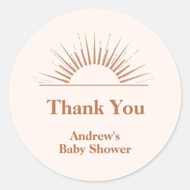 Minimalistisch Boho Arch Sunshine Baby Dusche Runder Aufkleber (Vorderseite)