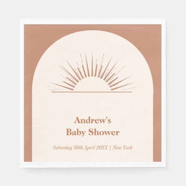 Minimalistisch Boho Arch Sunshine Baby Dusche Serviette (Vorderseite)
