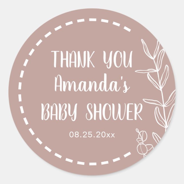 Minimalistisch Boho Baby Dusche Vielen Dank Runder Aufkleber (Vorderseite)