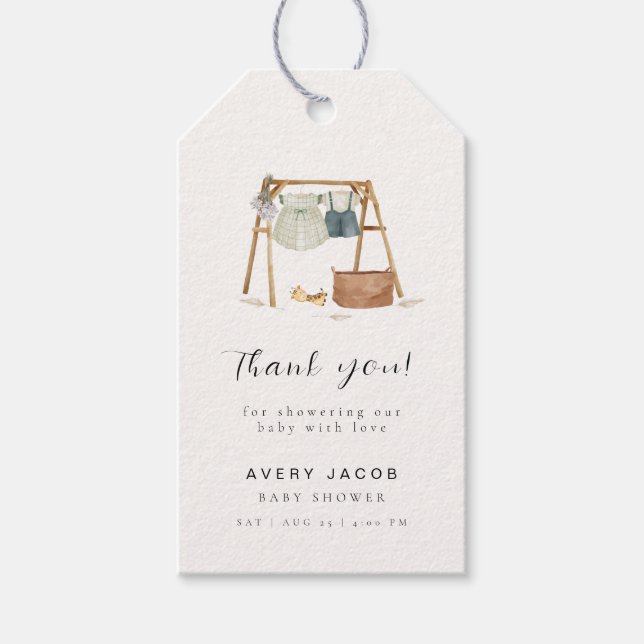 Minimalistisch Boho Baby Duschkleidung Danke Geschenkanhänger (Vorderseite)
