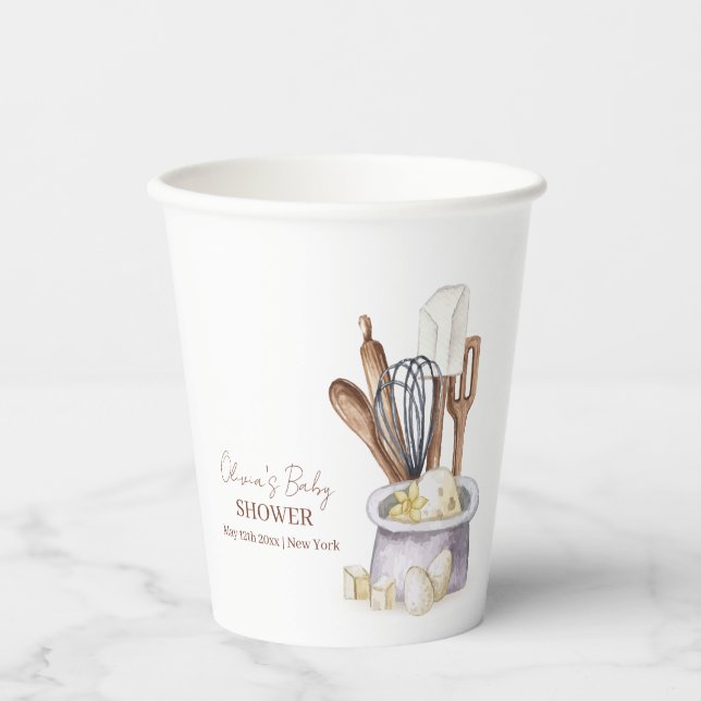 Minimalistisch Boho Bäckerei Koch Babydusche Pappbecher (Vorderseite)