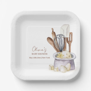 Minimalistisch Boho Bäckerei Koch Babydusche Pappteller