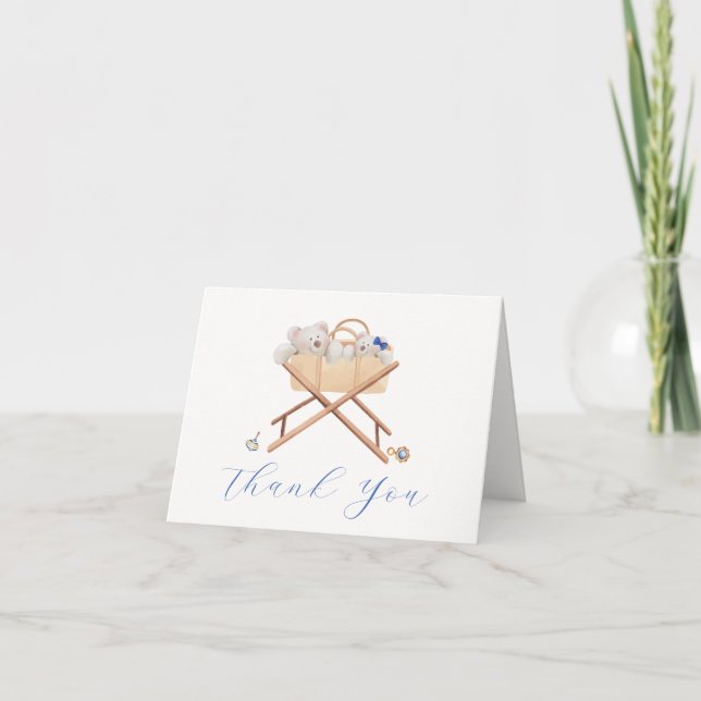 Minimalistisch Boho Bar Bassinet Toy Boy Babydusch Dankeskarte (Vorderseite)