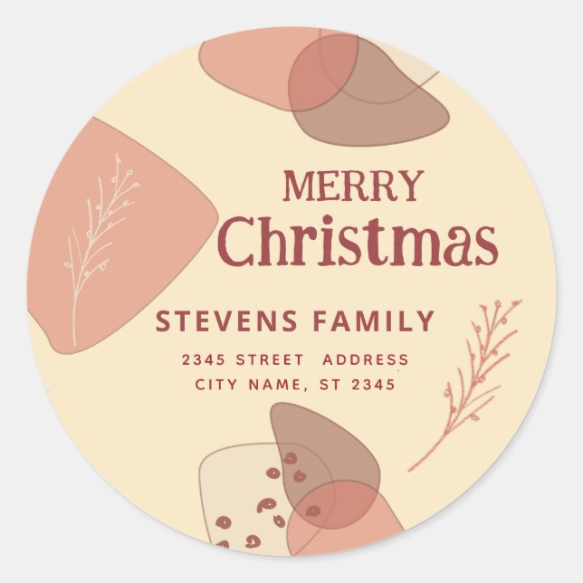 Minimalistisch boho botanisch Frohe Weihnachten Runder Aufkleber (Vorderseite)
