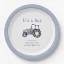 Minimalistisch Boho Boy Watercolor Traktor Babydus