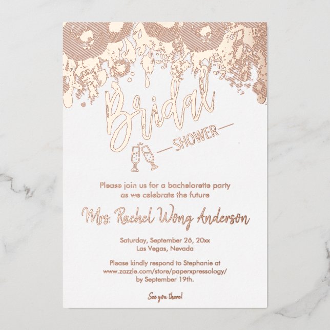 Minimalistisch Boho Brautparty Foto Rose Gold Folieneinladung (Vorderseite)