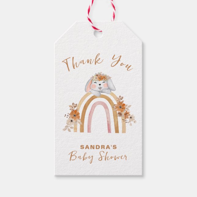 Minimalistisch Boho Bunny Rainbow Floral Baby Dusc Geschenkanhänger (Vorderseite)