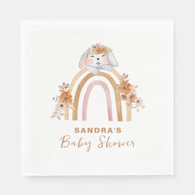 Minimalistisch Boho Bunny Rainbow Floral Baby Dusc Serviette (Vorderseite)