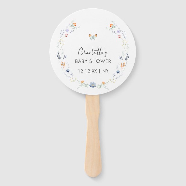 Minimalistisch Boho Butterfly Wildblume Babydusche Fächer (Vorderseite)
