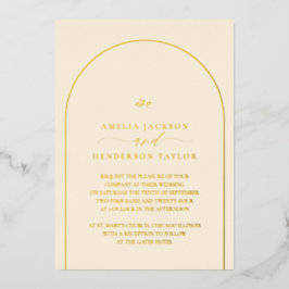 Minimalistisch Boho Cream Arch Wedding Folieneinladung