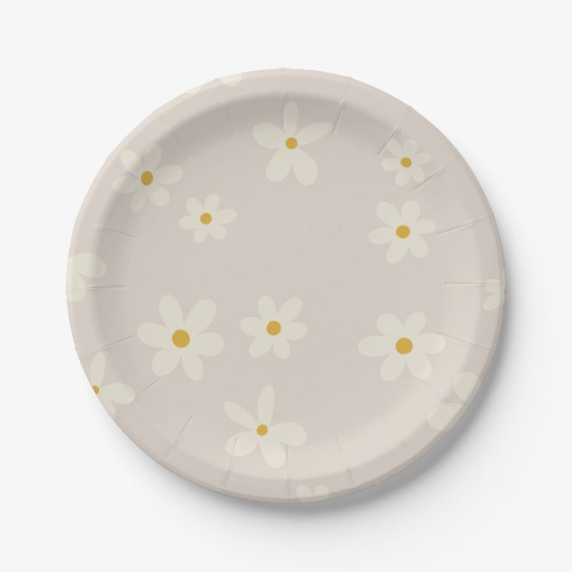 Minimalistisch Boho Daisy Tellers Pappteller (Vorderseite)