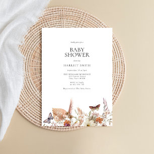Minimalistisch Boho Floral Baby Dusche Einladung