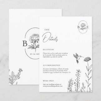 Minimalistisch Boho Floral Botanical White Wedding Begleitkarte