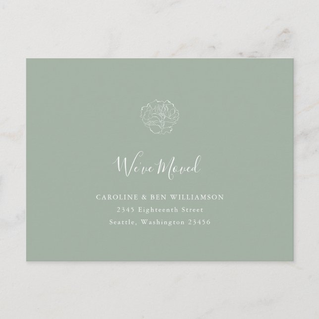 Minimalistisch Boho Floral Moved Address Sage Gree Postkarte (Vorderseite)