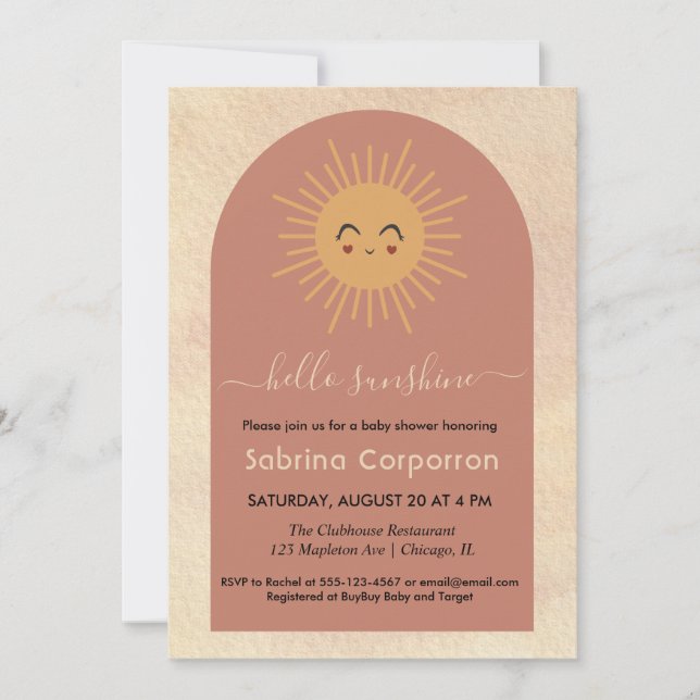 Minimalistisch Boho Girl Hello Sunshine Babydusche Einladung (Vorderseite)