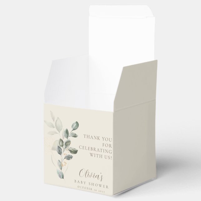 Minimalistisch Boho Gold Greenery Baby Shower Geschenkschachtel (Geöffnet)