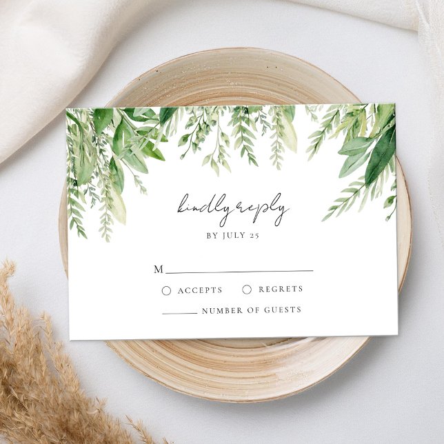 Minimalistisch Boho Greenery Wedding RSVP Karte (Von Creator hochgeladen)