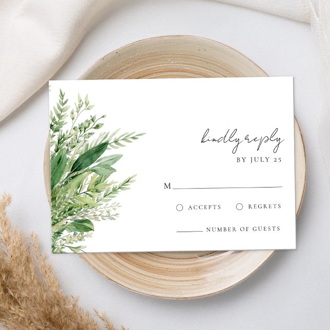 Minimalistisch Boho Greenery Wedding RSVP Karte (Von Creator hochgeladen)