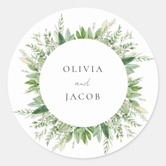 Minimalistisch Boho Greenery Wedding Runder Aufkleber (Vorderseite)
