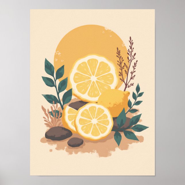 Minimalistisch Boho Lemon Scheiben Abstrakte Küche Poster (Vorne)