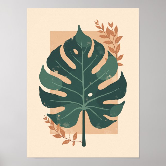 Minimalistisch Boho Monstera Leaf Wall Art Poster (Vorne)