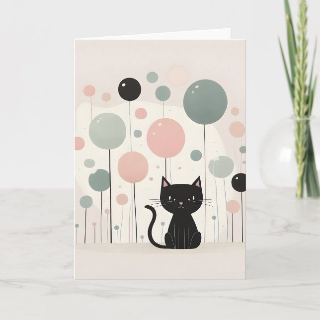 Minimalistisch Boho Niedliche Schwarze Katze mit B Karte (Vorderseite)