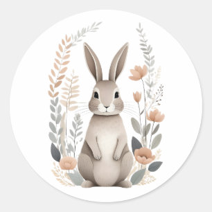 Minimalistisch Boho Niedliches Kaninchen mit Blume Runder Aufkleber