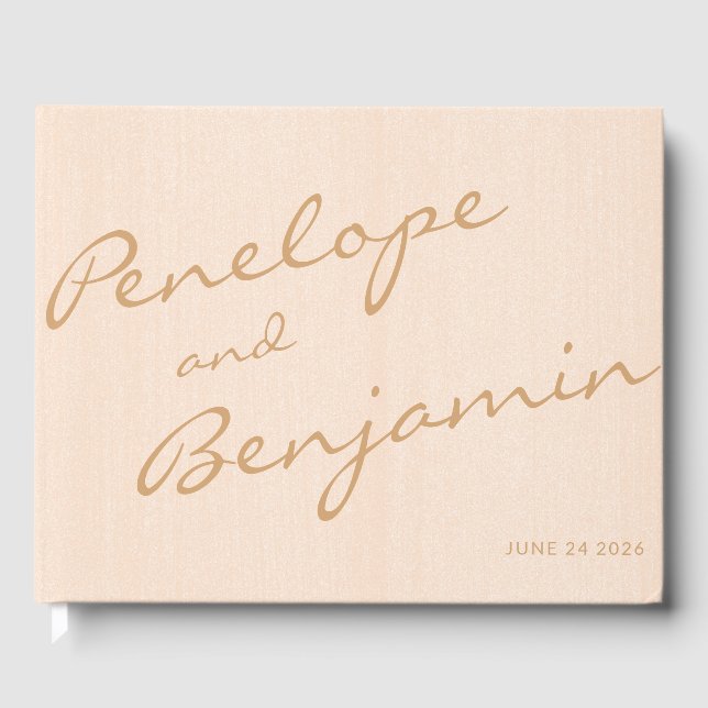 Minimalistisch Boho Peach Gold Script Wedding Cust Gästebuch (Vorderseite)