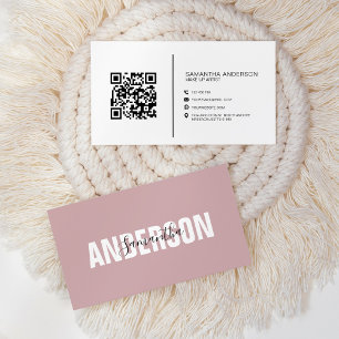 Minimalistisch Boho Pink QR Code Moderner Beruflic Visitenkarte