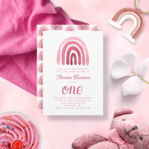 Minimalistisch Boho Pink Rainbow Erster Geburtstag