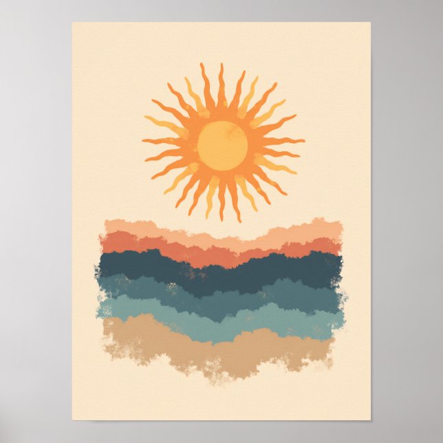 Minimalistisch Boho Radiant Sunburst Abstrakte Kun Poster (Vorne)