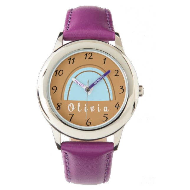 Minimalistisch Boho Rainbow mit Personalisiertem N Armbanduhr (Vorderseite)