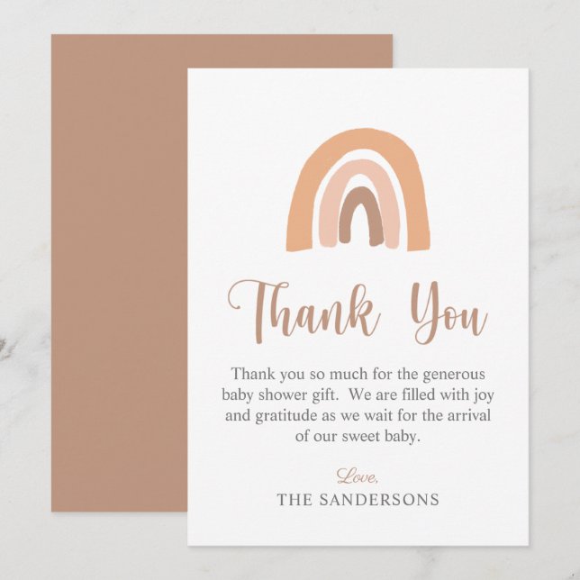 Minimalistisch Boho Rainbow Terracotta Kinderdusch Dankeskarte (Vorne/Hinten)
