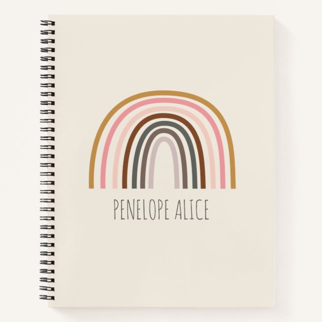 Minimalistisch Boho Rainbow Zeichne Personalisiert Notizbuch (Vorderseite)